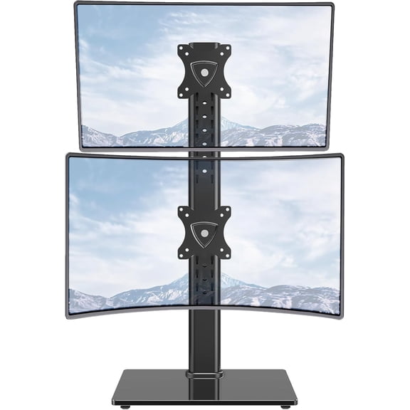 Vertical Dual Monitor Stand, Stack Two Screens up to 32 inches,33 Lbs, Free-Standing Monitor Desk Mount, Monitor Riser with Swivel, Tilt