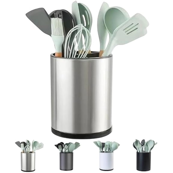 Stainless Steel Kitchen Utensil Holder, Multi-functional Kitchen Organizer with Dividers, Space-Saving Design, Great for Storing Cutlery and Kitchen Tools, Black