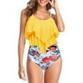 thumbnail image 3 of WREESH Womens Tankini High Waisted Swimsuit High Waisted Swimsuit Two Piece Ruffled Flounce Top with Ruched Bottom Swimwear Beach Bathing Suit Yellow, 3 of 5