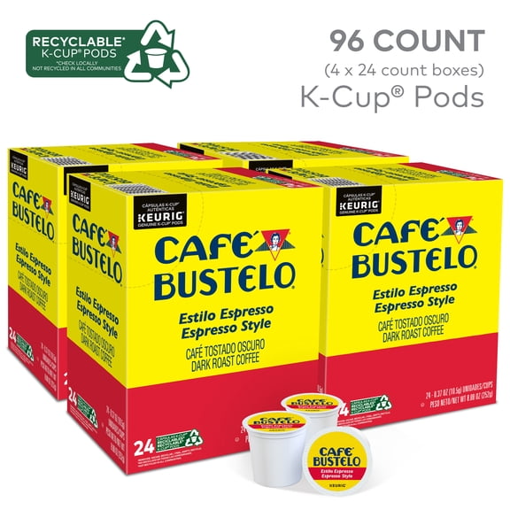 (4 pack) Cafe Bustelo Espresso Style, Dark Roast Coffee, Keurig K Cup Pods, 24 Count Box
