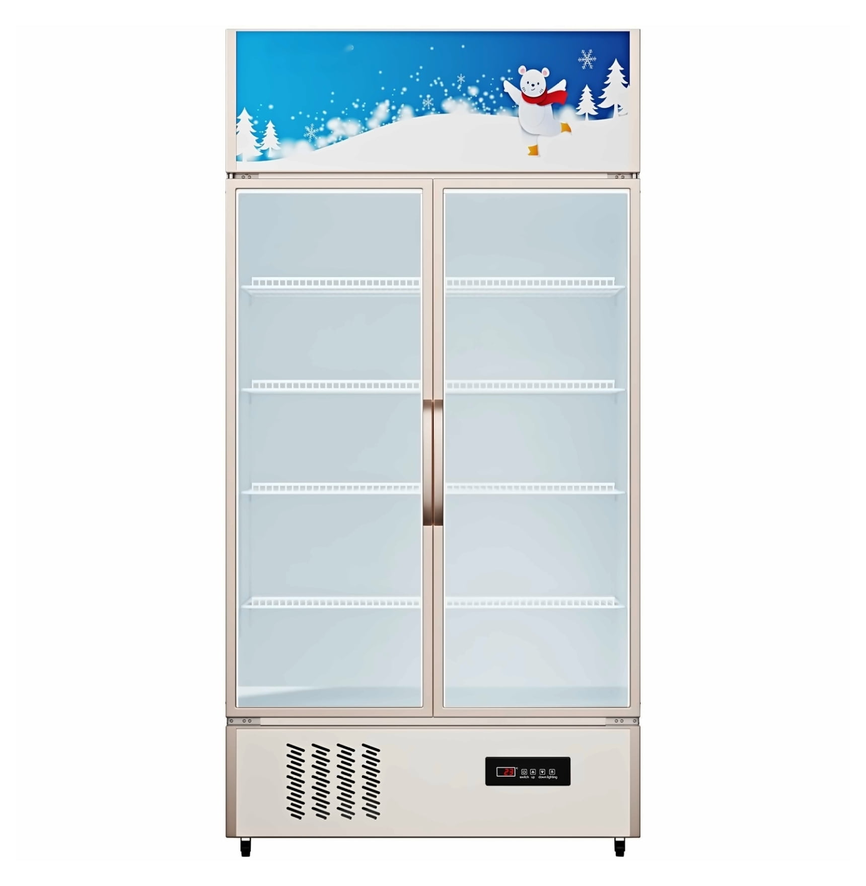 Commercial Refrigerator 23 cu.ft. Glass Door Display Fridge, Beverage Cooler for Store, Home, Office, Gym - LED Lit, Double Swing Door