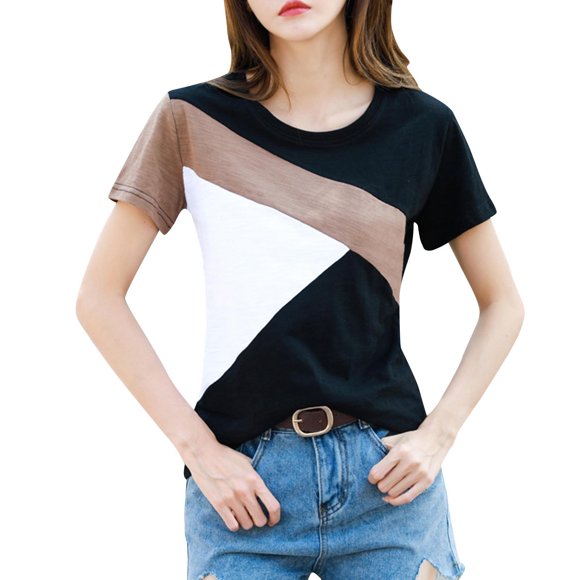 Qtocio Womens Summer Tops Solid Color Crew Neck Short Sleeve T Shirts Casual Basic Tees Loose Cut Ladies Fashion Wear