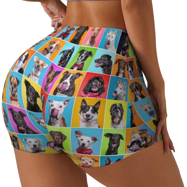Balery Cute Dogs Collage Pantalones cortos de entrenamiento estampados para mujer, sin costuras, ajustados, para gimnasio, yoga, correr, deportes, ejercicio activo, fitness.-Large