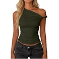 thumbnail image 3 of Craaazy Women's Solid Color One Shoulder Ruched Sleeveless Crop Casual Summer Daily Tops Gifts, 3 of 6