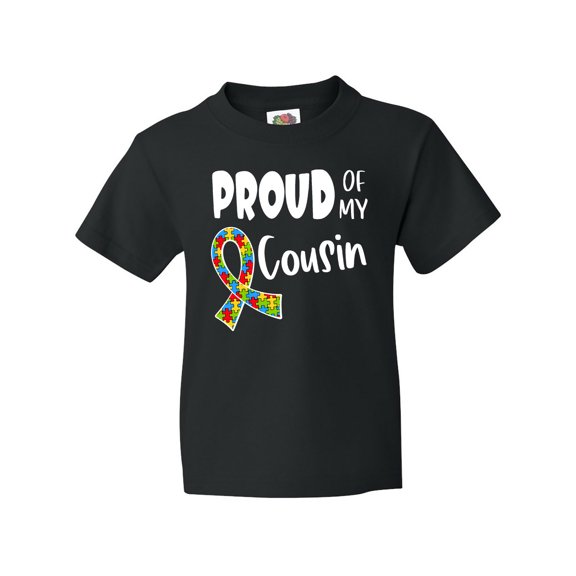 Inktastic Proud of My Cousin Autism Awareness Puzzle Piece Ribbon Youth T-Shirt