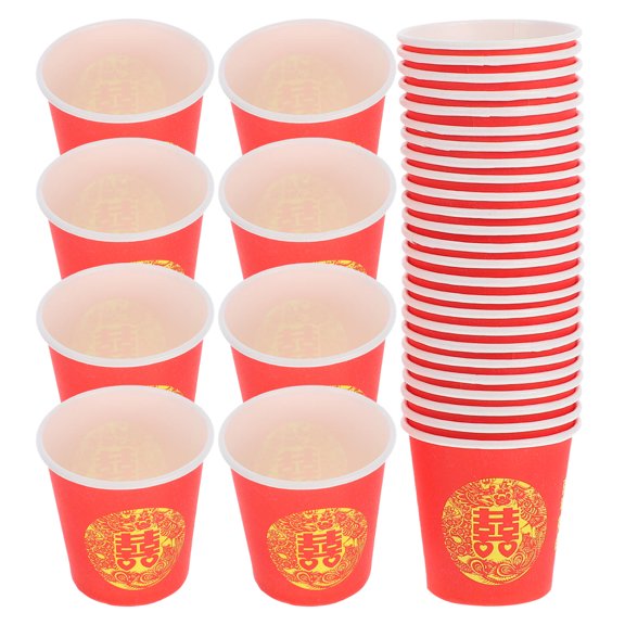 Baluue Elegant Red Disposable Cups for Wedding Toasts Tea Ceremonies Featuring Chinese Happiness Symbol