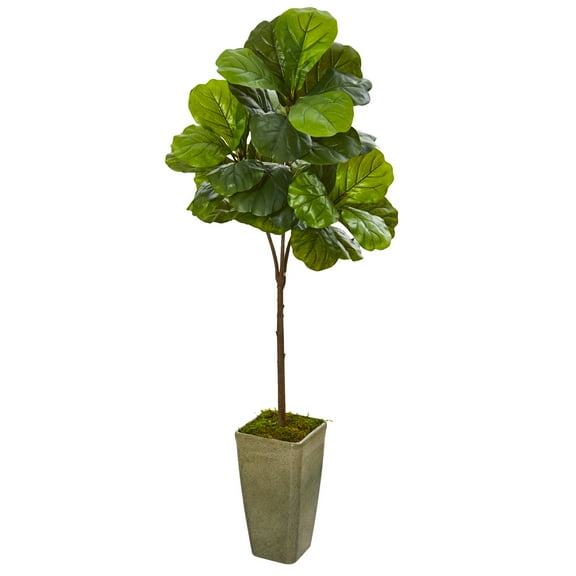 Nearly Natural 66in. Fiddle Leaf Artificial Tree in Green Planter (Real Touch)