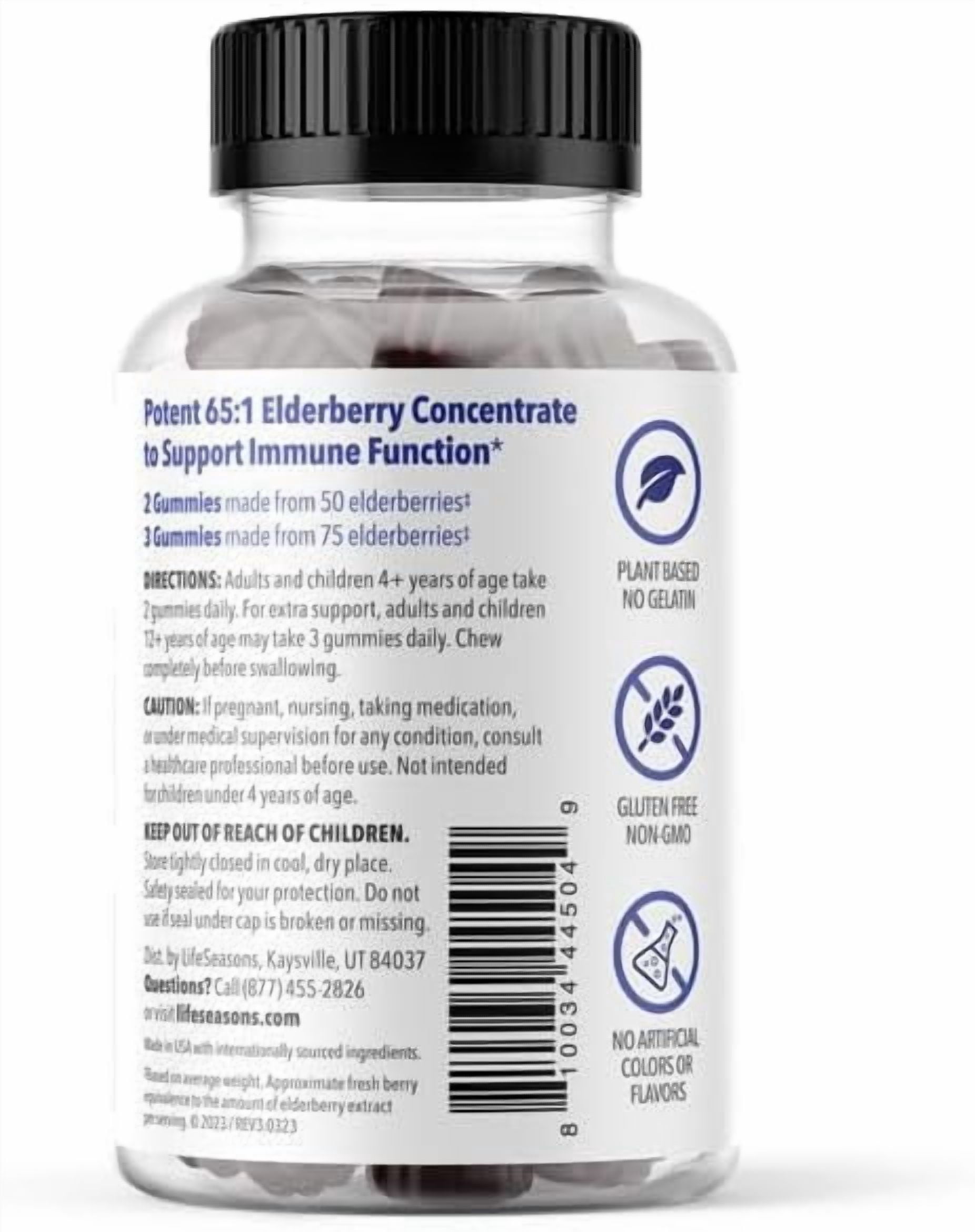 LifeSeasons Clinical Immunity - Elderberry Gummies - Supports a Healthy Immune System - 25 Elderberries Per Gummy - Maltodextrin-Free - Vitamin C, Vitamin D3, Zinc & Elderberry Extract - 75 Gummies