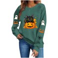 thumbnail image 5 of Cute Halloween Sweatshirt Women Black Cat Pumpkin Sleeve Graphic Print Crew Neck Long Sleeve Pullover Oversized Fleece Lined Fall Top for Spooky Season Holiday Party and Casual Outfits, 5 of 7