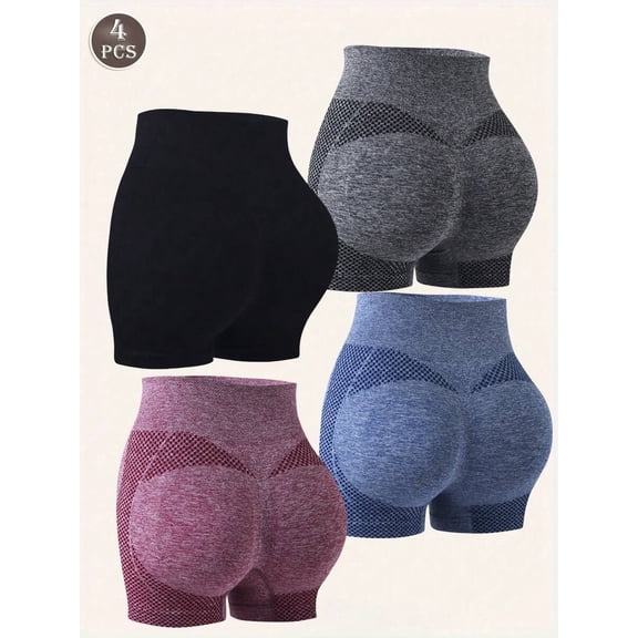 High-Waist Butt-Lifting Yoga Shorts 4-Pack Pink