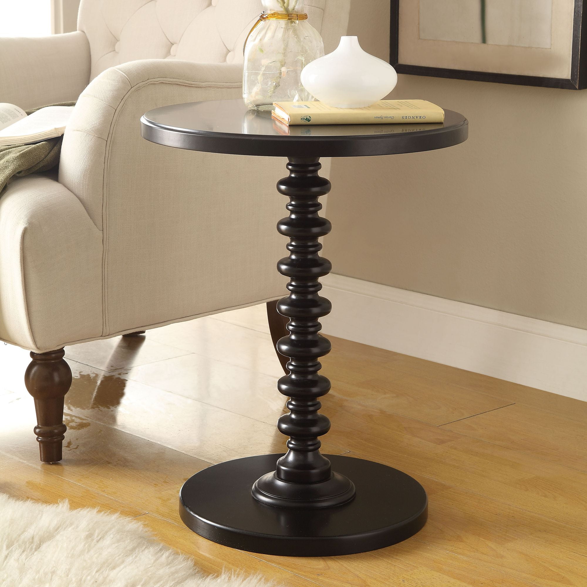 Acton 17" Wide Black Round Pedestal Wood Side Table - Walmart.com
