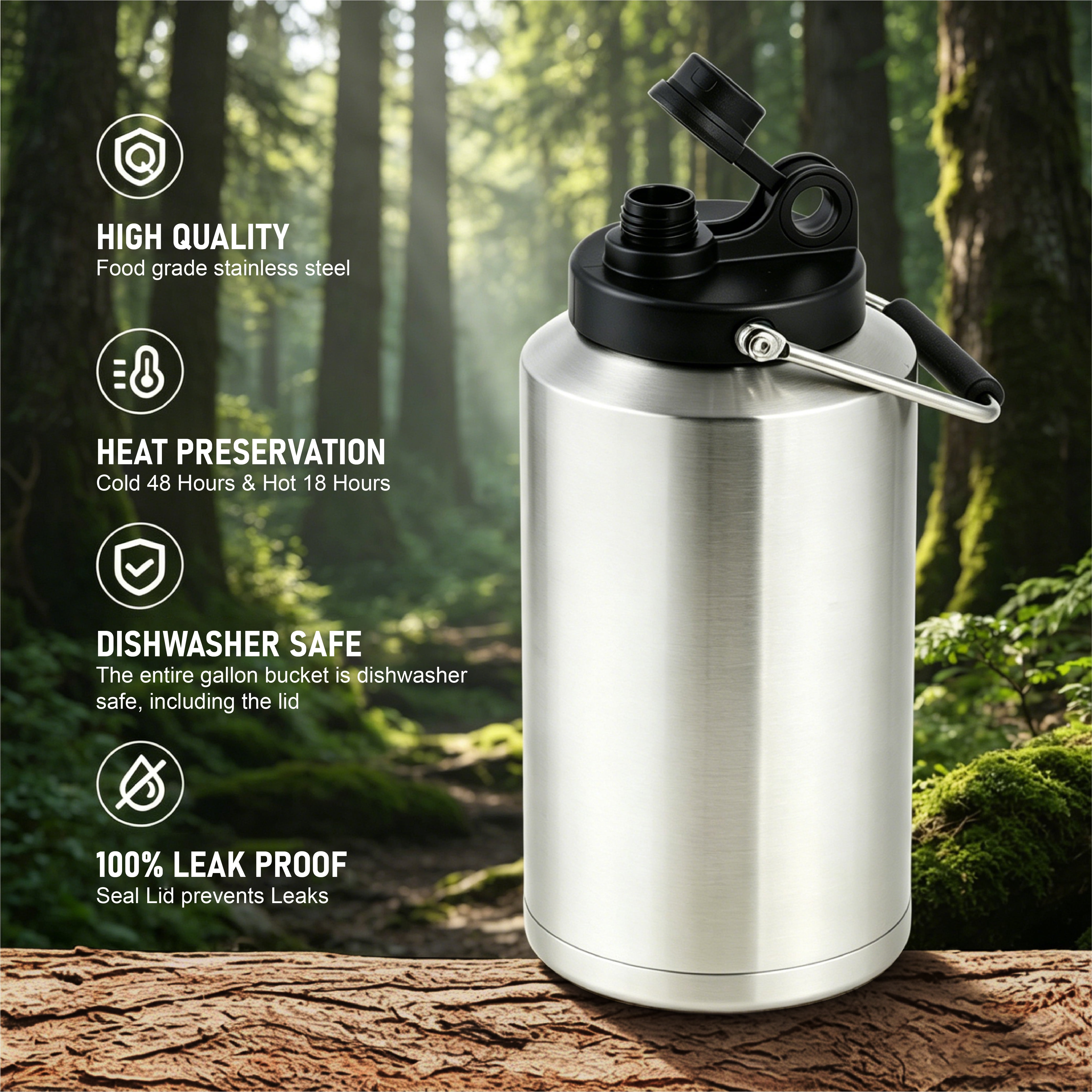 Ozark Trail 1 gal Stainless Steel Insulated Water Jug, Silver