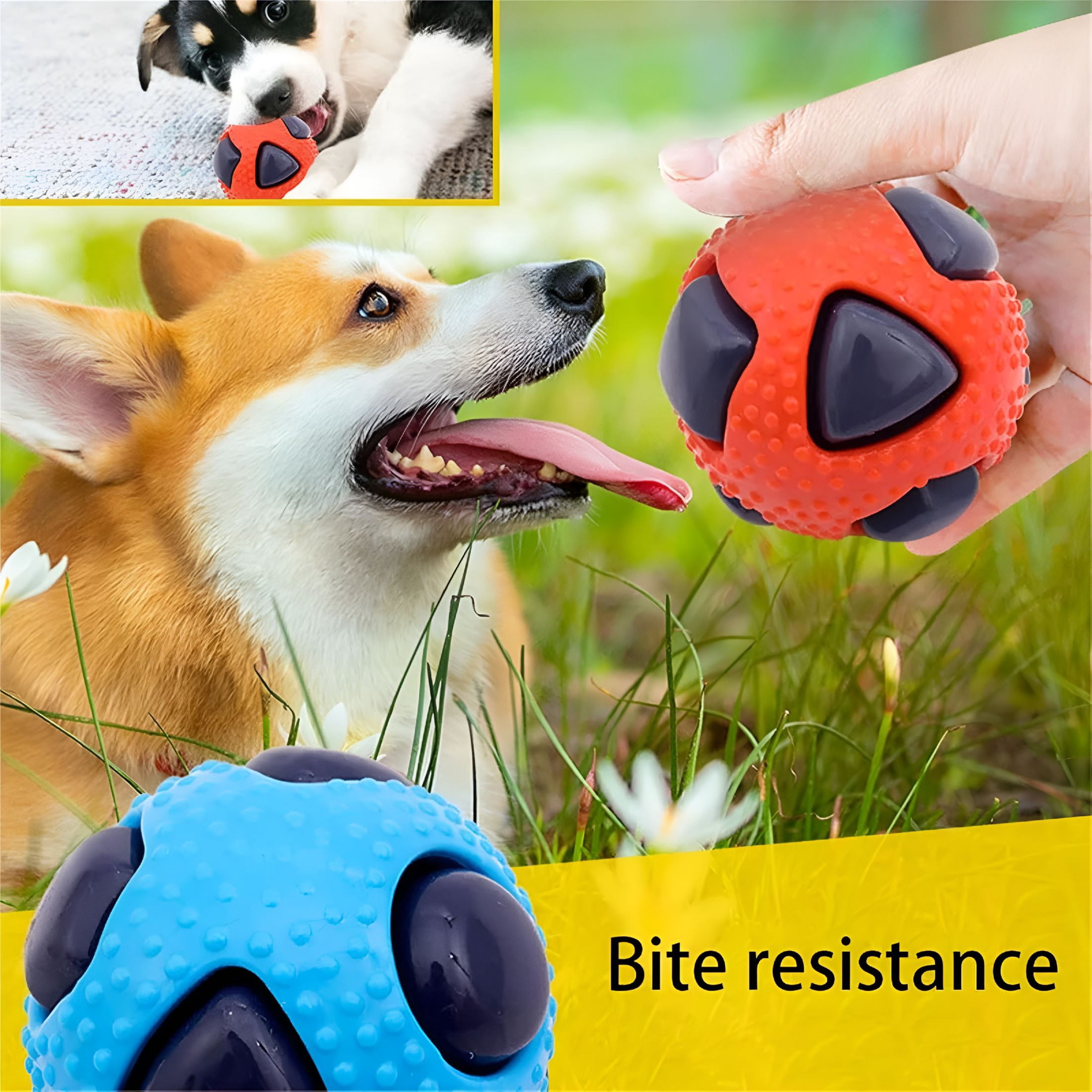 BESTSKY Puppy Chew Toy Balls, Long-Lasting, Anti-chew Pet Teething Toy That Relieves Boredom, Great for Small Dogs (Green Orange)