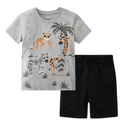 

Zlekejiko Toddler Boys Short Sleeve Cartoon Animal Prints T Shirt Tops Shorts Child Kids Set&Outfits Boys 5 Months 2 Year Boy Clothes