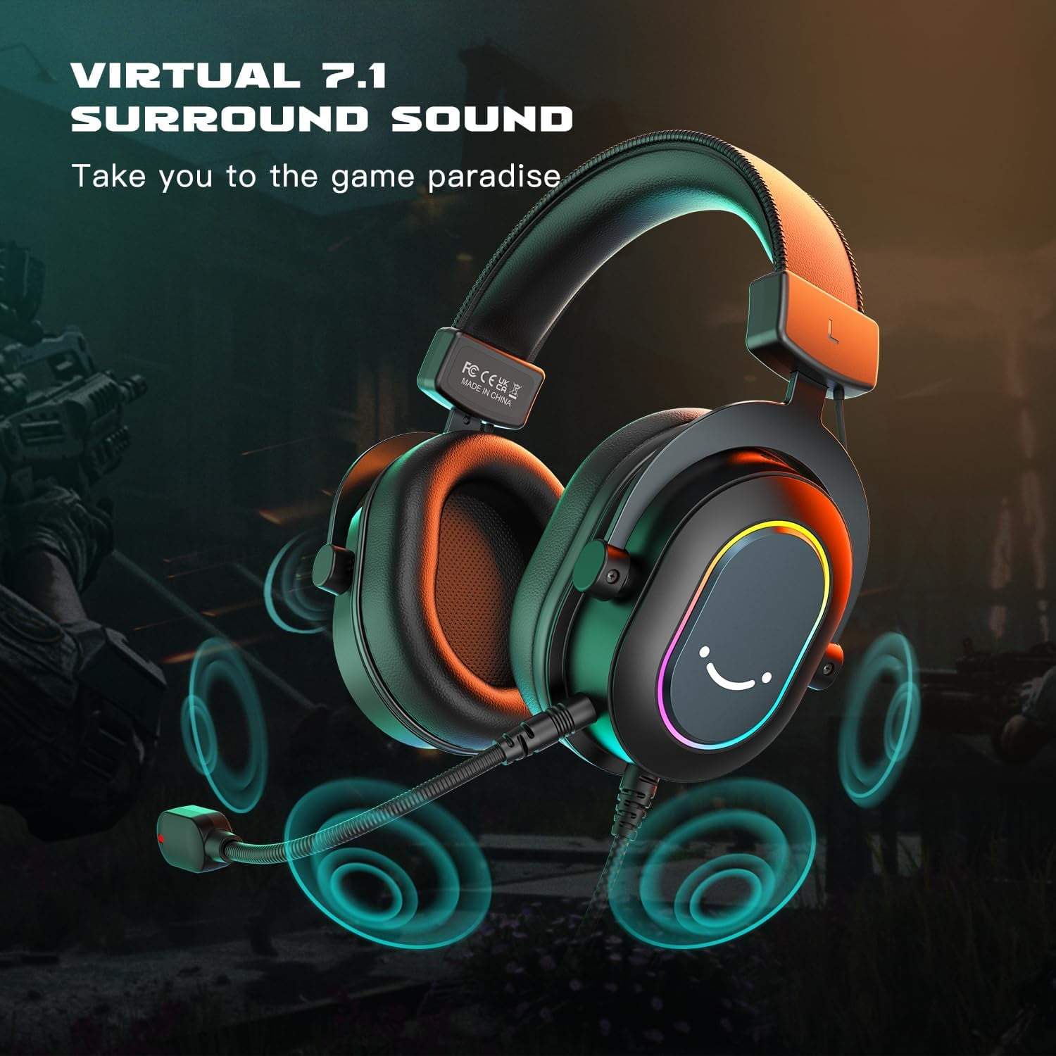FIFINE H6 Wired Gaming Headset with Microphone for Computer PC, PS5/PS4, 330g Lightweight, USB Control Box with 7.1 Sound, EQ Mode for FPS Gamer
