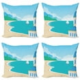 thumbnail image 1 of Graphic Beach Throw Pillow Cushion Case Pack of 4, Calm Seascape Illustration of Bay Building and Sailboat in Cartoon Design, Modern Accent Double-Sided Print, 4 Sizes, Multicolor, by Ambesonne, 1 of 2