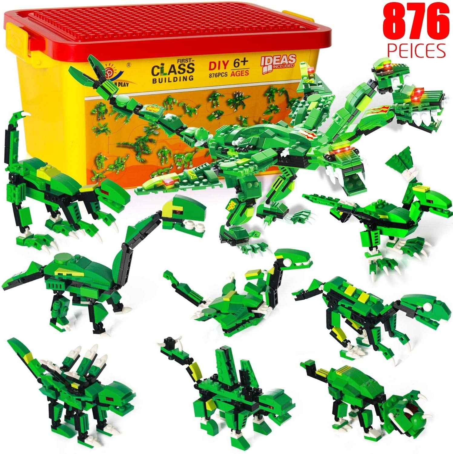 burgkidz Dinosaurs Building Blocks Suitcase Kids STEM ON The GO Sets for Creative DIY Construction Toy for Boys Girls Ages 5 6 7 8 9 Years Old Build 14 Dinosaurs In One Time 1415 Pcs Building Bricks 
