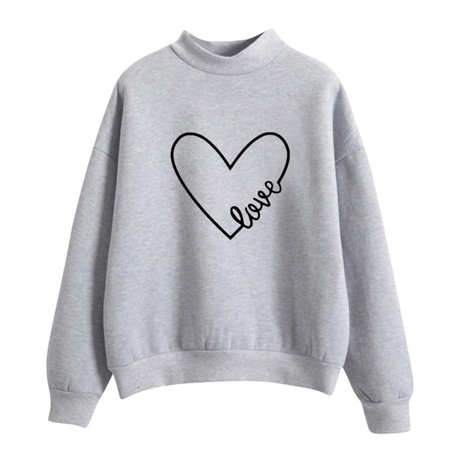 MSJUHEG Hauts à Manches Longues pour Femmes Chandails en Molleton Col Rond Automne Hiver Col Rond Couleur Unie Imprimés Pull à Manches Longues Chandails en Molleton à Capuche pour Femmes Gris L