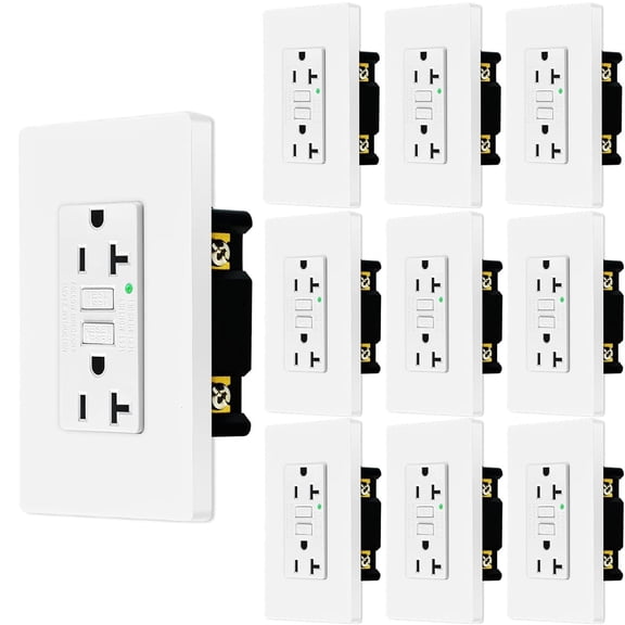 Nineleaf GFCI Outlets 20 Amp, Non-Tamper Resistant, Decor GFI Receptacles with LED Indicator, Ground Fault Circuit Interrupter, Wallplate Included, ETL Listed, White,10 Pack