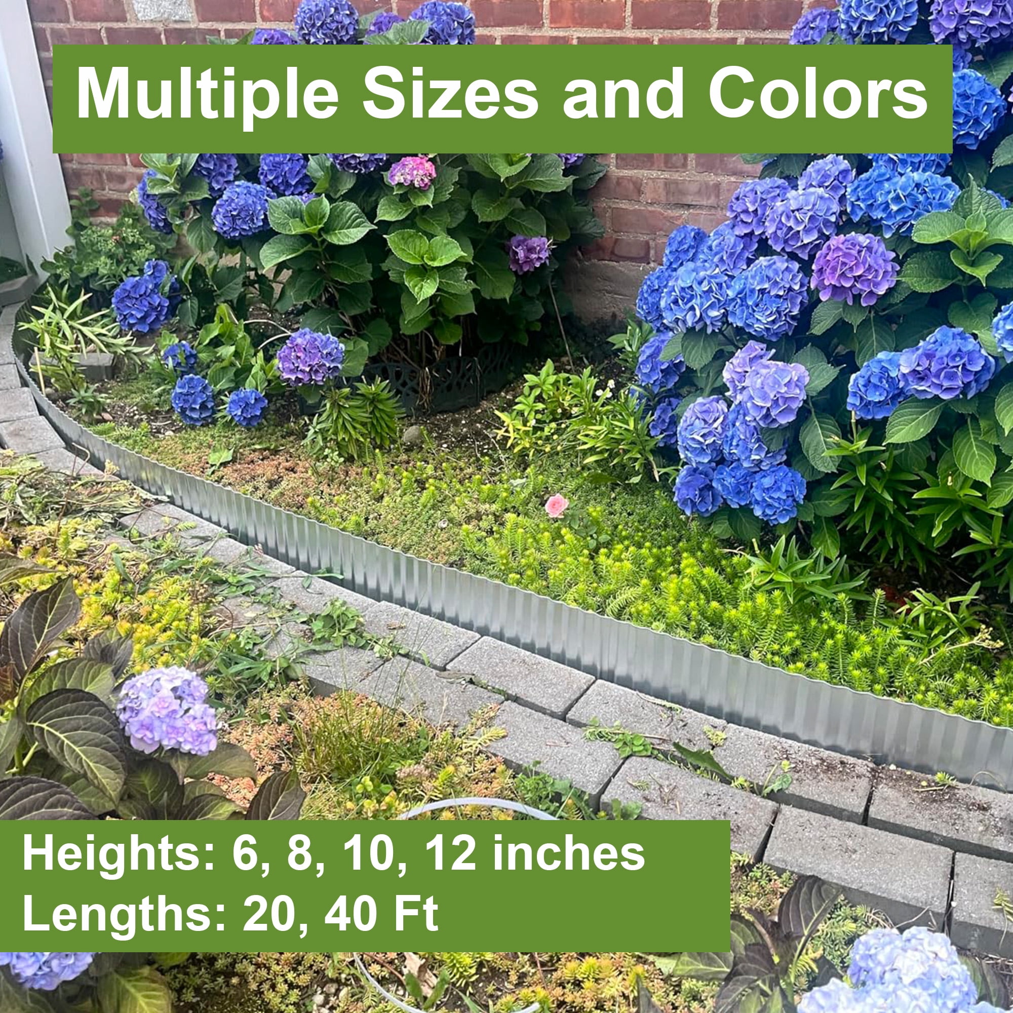 Vinci Metal Landscape Edging Border, 10 Inch x 20 FT Corrugated Steel Garden Edging with Rolled Safety Edges, Flexible Lawn & Flower Bed Edging for Yard, Multiple Sizes & Colors (Silver)