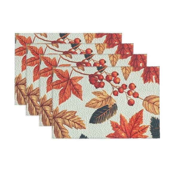 Fenyluxe C&F Home Rylie Quilted Reversible Vintage Design Placemat Set 4 Rectangle Oblong Machine Washable Mats Floral Leaves Fall Harvest Autumn Kitchen Dining Table Placemat Set of 4 11.8*17.7in