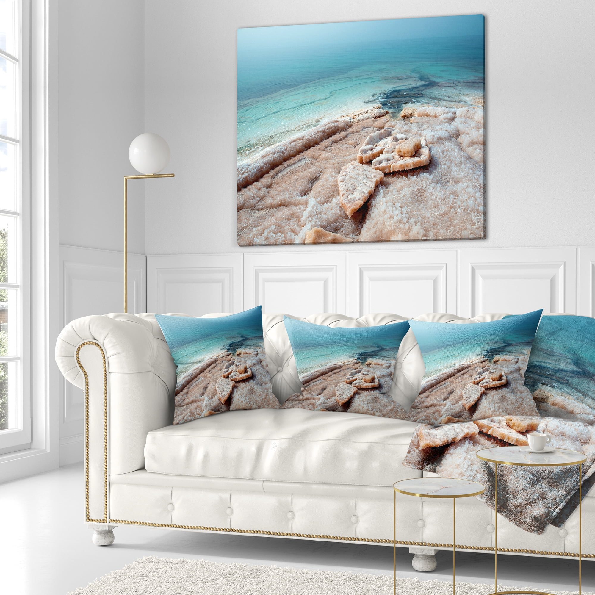 Designart Dead Sea Beach with Crystallized Salt - Seashore Throw Pillow - 18x18