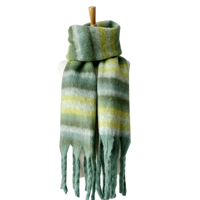 Bufanda cálida de invierno para mujer, Mantón largo, bufandas grandes, bufanda a rayas con flecos, manta gruesa para clima frío, bufandas de Color