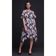 thumbnail image 2 of Bimba Brown Tie-Dye Printed Womens Ruffle Front Cold Shoulder Swing Shift Dress - Large, 2 of 6
