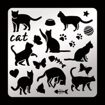 Cat Metal Stencil 6.14 inch Square Metal Cat Pattern Stencil Stainless Steel Cat Paw Scrapbooking Drawing Stencil Butterfly Fishbone Stencil