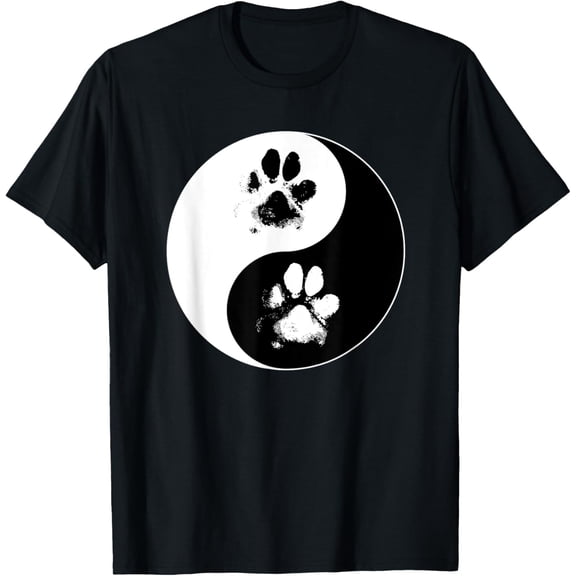 Yin Yang Dog Paw Feng Shui Ying Yang Taoism Zen Buddhism T-ShirtMen's and women's gift, black and white T-shirt, size: Extra large S-4XL