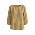 thumbnail image 5 of TGSLY Crew Neck Linen Tops for Women Lightweight Soft Solid Color Crinkle Blouses Relaxed Dressy 3/4 Balloon Sleeve Tshirts with Elastic Cuffs M, 5 of 6