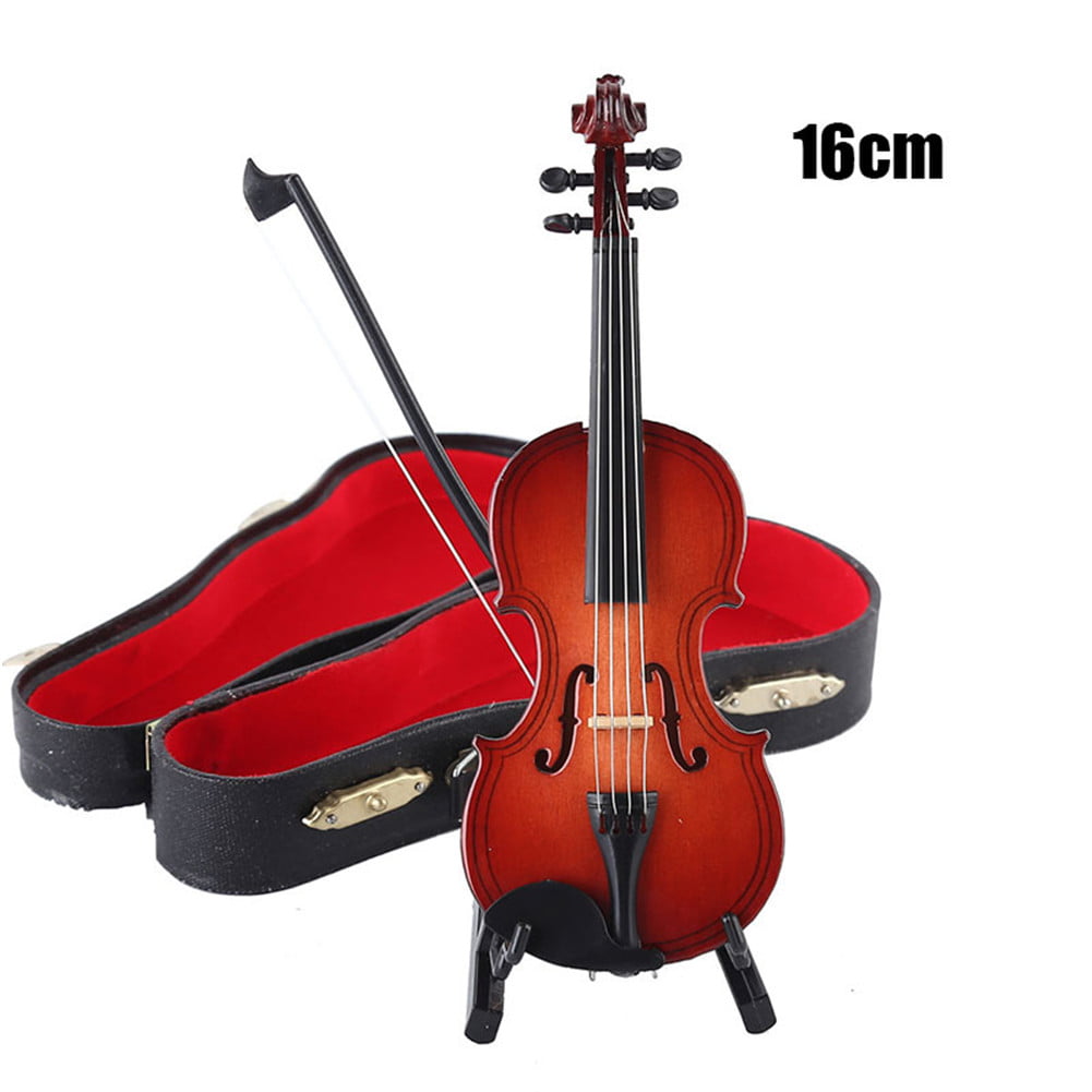 14cm Violin with Box Stand Dollhouse Miniature Music Instrument Collection 