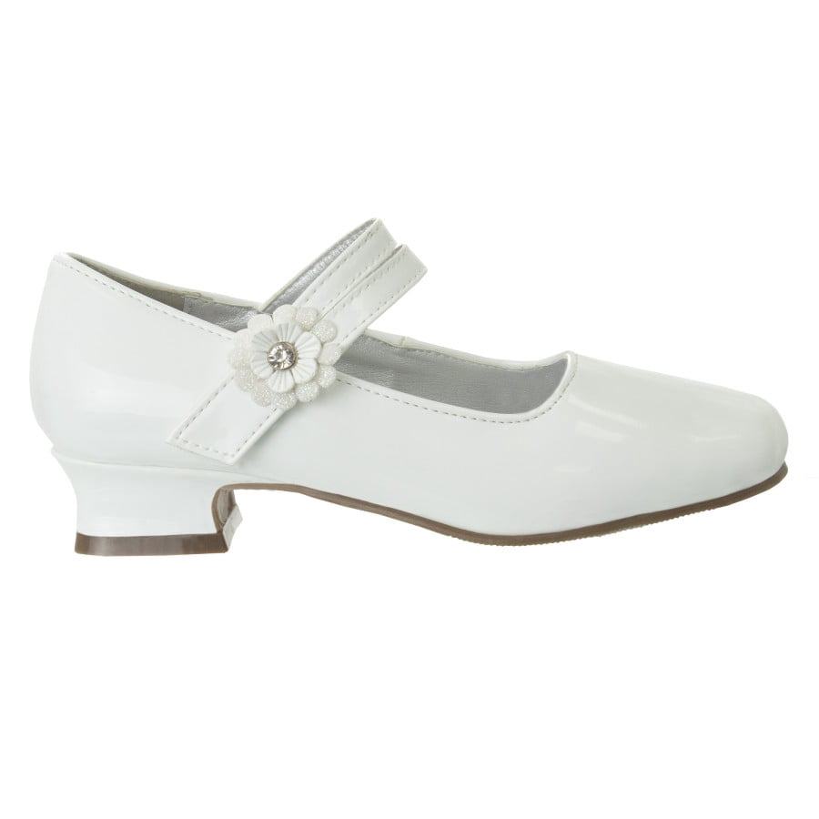 Josmo Girls Flower Mary Jane Dress Shoes. (Little Kids Big Kids)., White Patent, 2