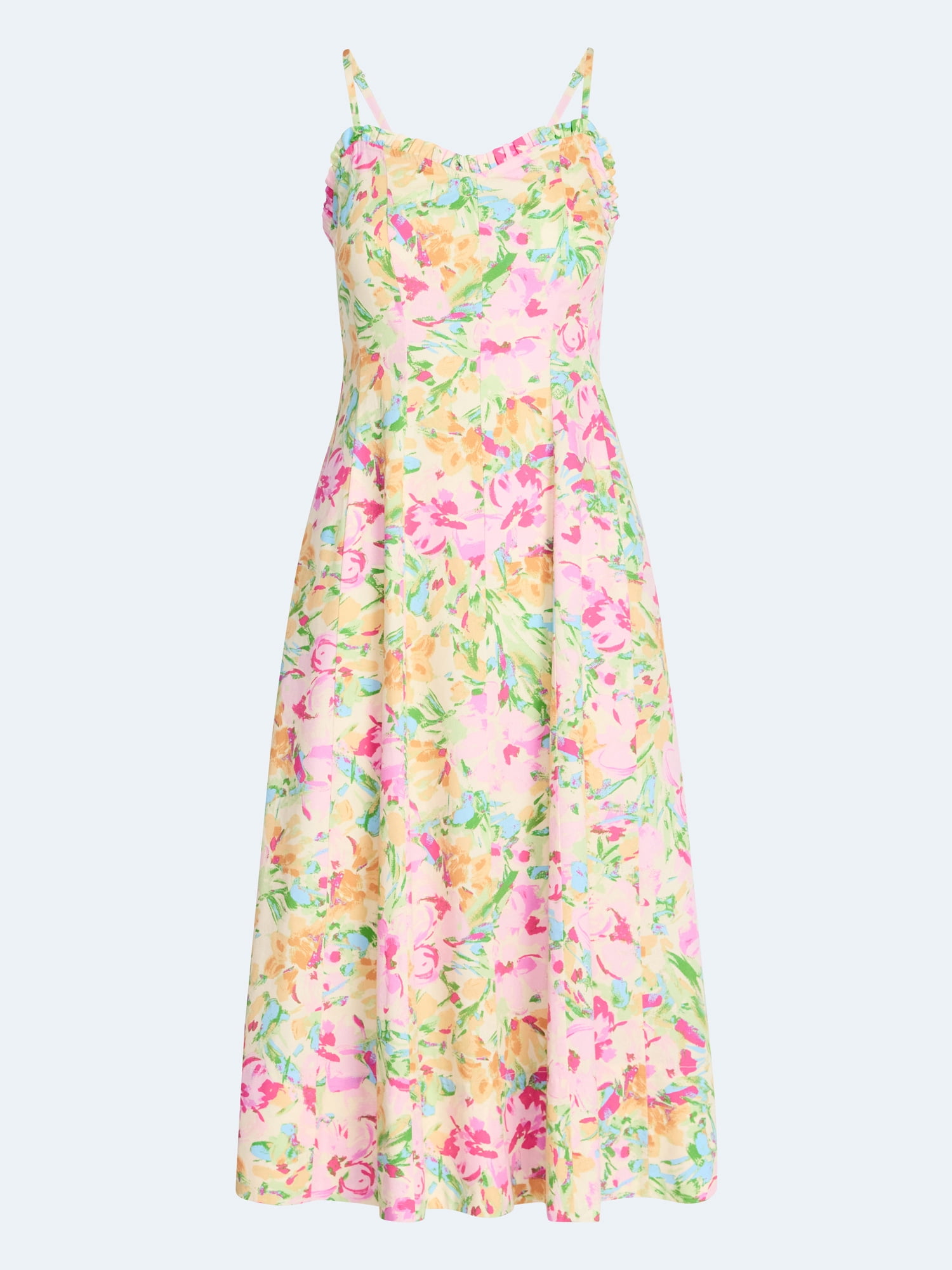 Free Assembly Women's Cotton Panel Midi Dress with Sweetheart Neckline, Sizes XS-XXL