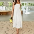thumbnail image 4 of Mohiass Spring Dresses for Women 2024,Women's 2024 Summer Boho Spaghetti Strap Square Neck Solid Color Ruffle A Line Beach Long Maxi Dress White M, 4 of 7
