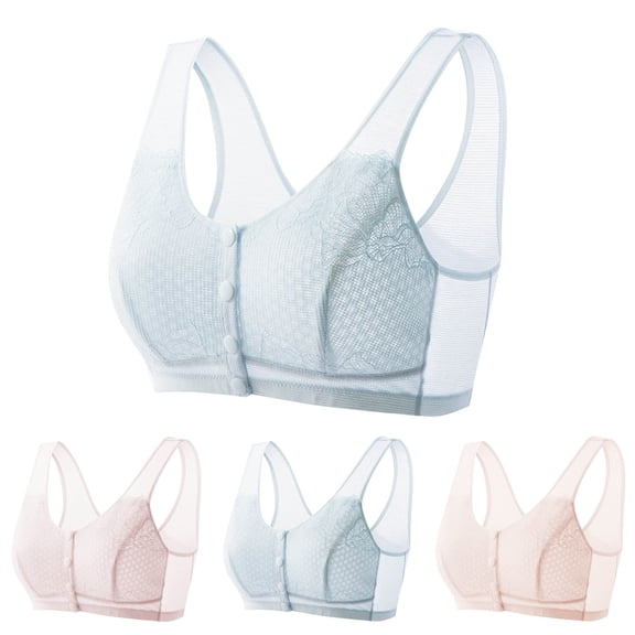 Agkizg Plus Size Lace Embroidered Cottons Bra,Front Closure Wireless Thin,Breathable Soft Stretchy Push Up Daily Casual Comfortable Bra (Women's or Women's Plus)