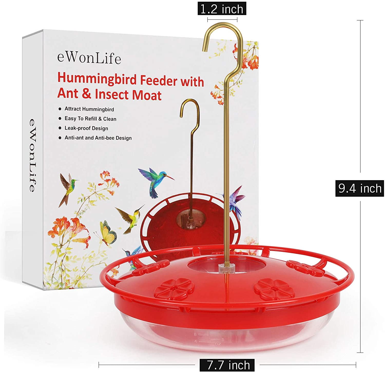 SHELLTON 3pcs Hummingbird Feeders for Outdoors, 12 oz Hanging Bird Feeders for Outside Garden Yard Decoration