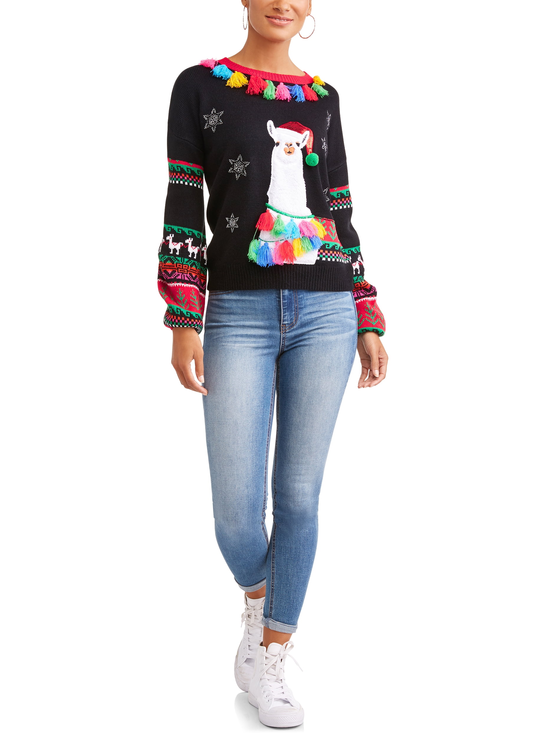 Llama christmas sweater shop with tassels