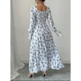 thumbnail image 2 of Vestido maxi floral cuello cuadrado con volantes y botones de perla, para primavera/otoño(S), 2 of 6