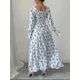 thumbnail image 2 of Vestido maxi floral cuello cuadrado con volantes y botones de perla, para primavera/otoño(XL), 2 of 6