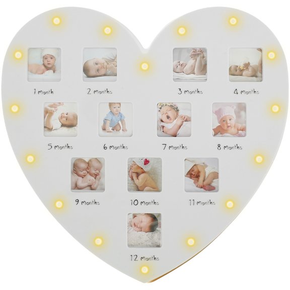 GHOJET First Year Baby Picture Frame Baby Keepsake Frame with LED Light Hold Twelve 1.6×1.6in Newborn Nursery Decor Photos Battery Powered 12 Month Milestone Photo Frame for New Mom Dad