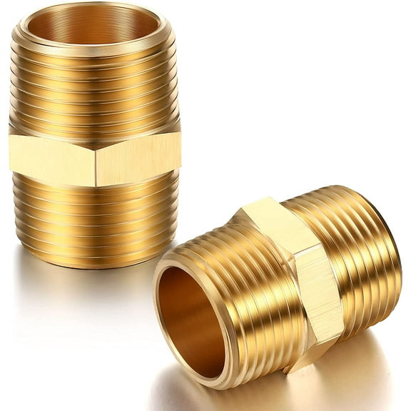 2 Pieces Brass Pipe Fitting 3/4 x 3/4 Inch NPT Brass Hex Nipple Male Pipe Adapter, Straight Connector Fitting$$Plumbing & HVAC