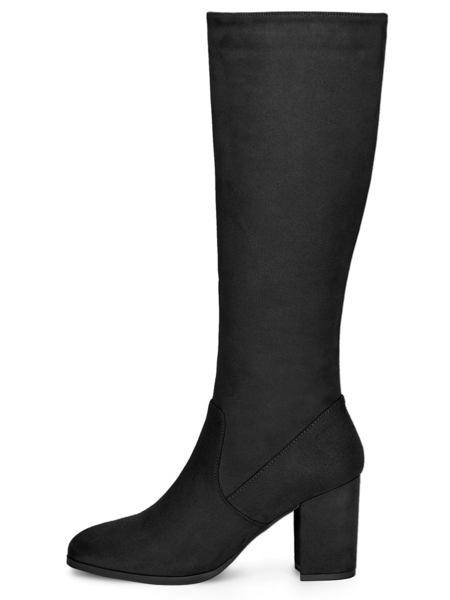 DARING DIVA Women's Stylish Side Zipper Chunky Heel Knee High Boots Black 8.5