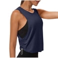 thumbnail image 2 of Women's Quick Dry Tank Tops with Drawstring Side Ruched Detail Large Armhole Sleeveless Yoga Running Gym Athletic Shirts, #03 Dark Blue L, 2 of 3