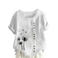 thumbnail image 2 of Homenesgenics Womens Tops under $5 Women Casual and Linen Round-Neck Tops Printed Short Sleeve Button T-shirt Blouse White L, 2 of 4