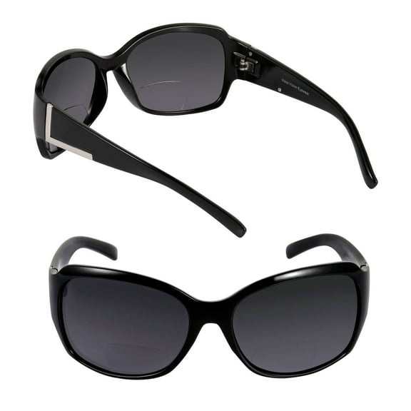 2 Pair of "The Fashionista" Womens Designer Bifocal Sunglasses - Outdoor Reading Glasses - Black/Black - 1.25
