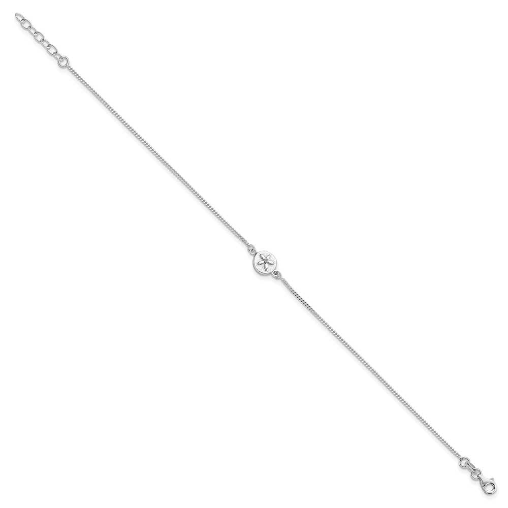 Finest Gold Sterling Silver CZ Sand Dollar 9 in. Plus 1 in. Extender - Total 10 in. Anklet
