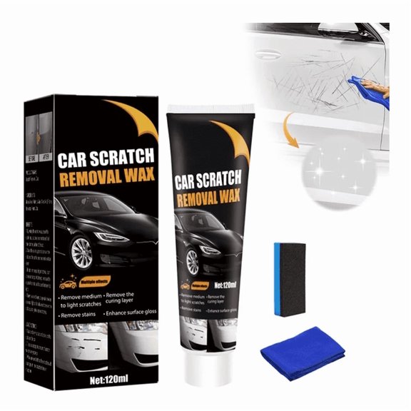 Deep Scratch Repair Paste 2026 New Upgrade Car Scratch Remover Wax with Sponge and Cleaning Wipe (1PCS) black