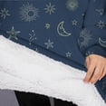 thumbnail image 3 of Oversized Wearable Blanket Hoodie,Dark Blue Star Moon Sun Pattern Sherpa Blanket Hoodie with Super Pockets,Super Warm Fuzzy Pullover for Women & Men, 3 of 6
