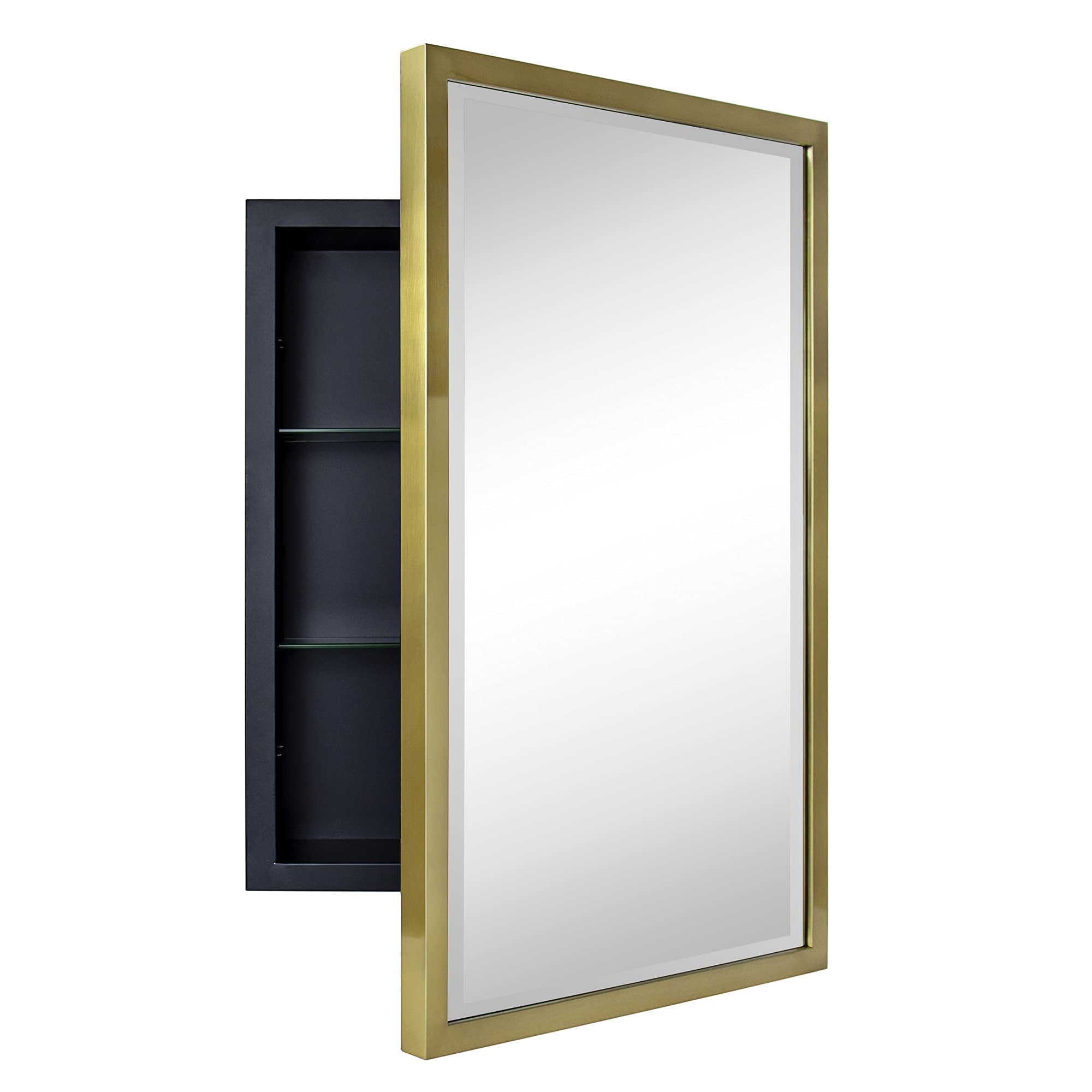 Gold Metal Framed Recessed Bathroom Medicine with Mirror 16 x